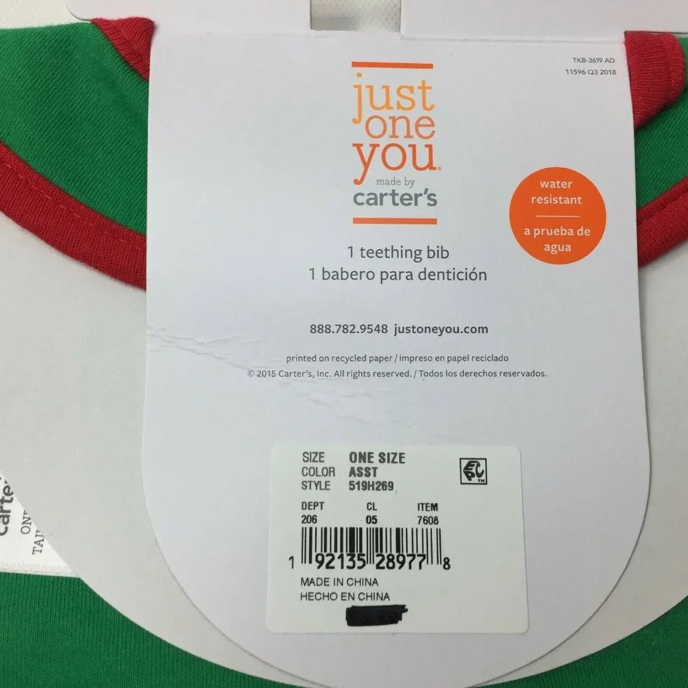 Carter's Just One You Green Christmas Teething Bib Dear Santa I Did My Best